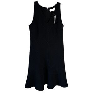 Solid Black Pattern LOFT Sleeveless V-Neck A-Line Dress Peplum Hem Sz 6 NWT